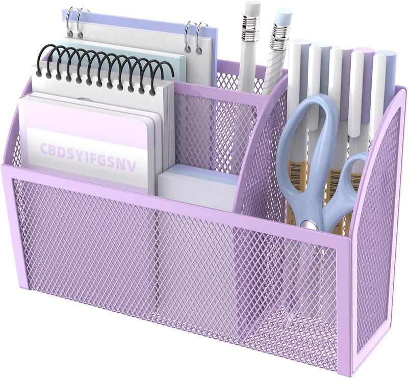 DALTACK Magnetic Pencil Holder - 3-Grid Mesh Shelf for Whiteboard, Refrigerator & Locker - Organizer for Home, School & Office, Purple - Image 1